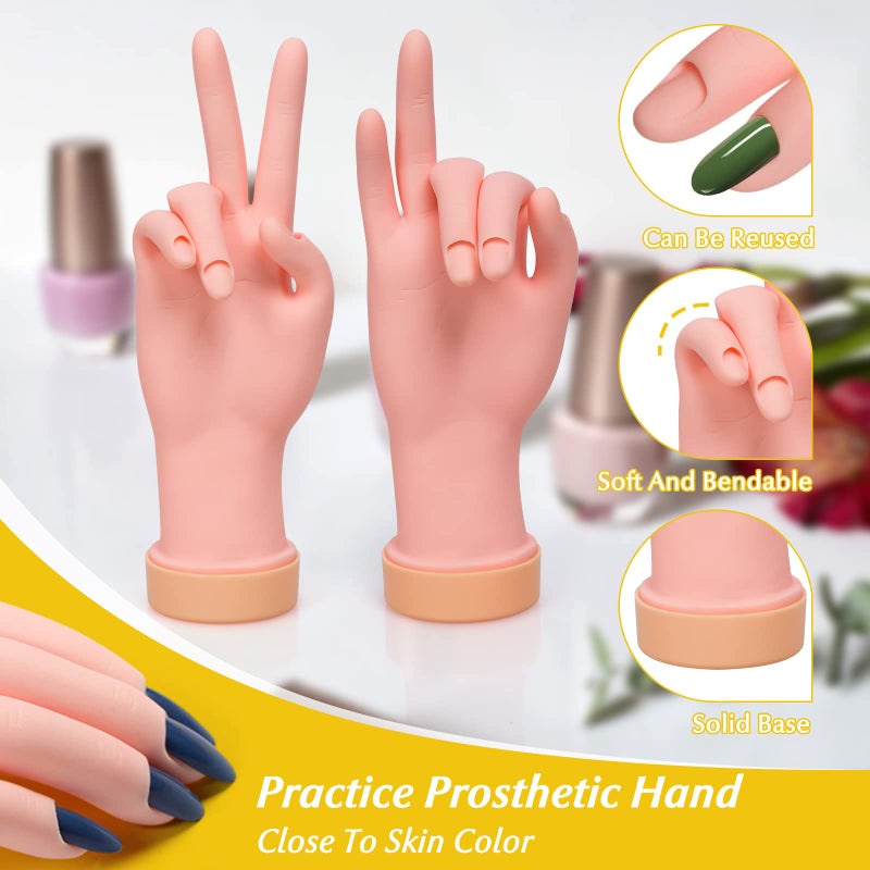 krofaue 2 Pack Right Hands Practice Nail Tips Art Trainer Training Hand Tool Flexible Bendable Movable Fake Mannequin Manicure Tool - Image 4